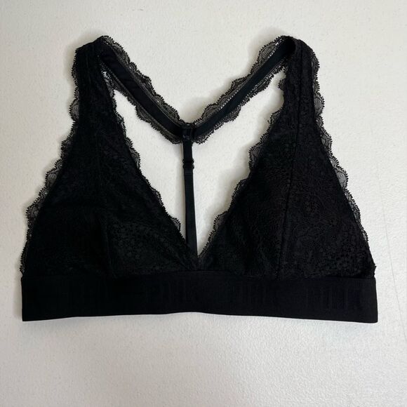 Pink Victorias Secret Black Lace Bralette Racer Halter T Back Women Size Small - Picture 6 of 16